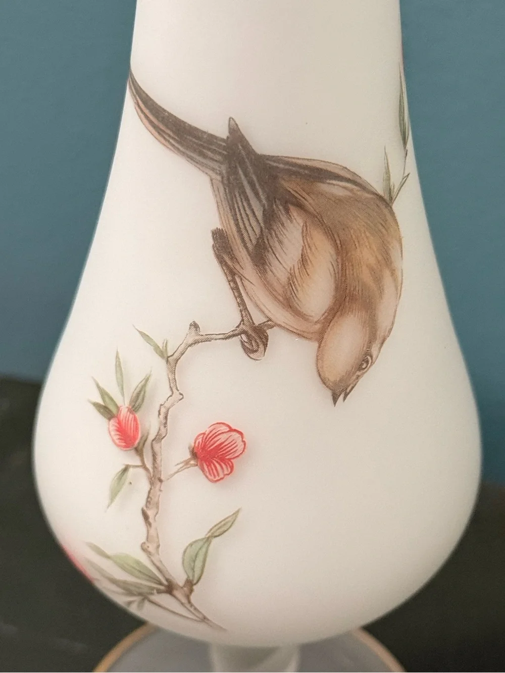 Vintage Norleans Italy Style Frosted Glass Bird Vase 9.5” Twisted Stem Gold Trim